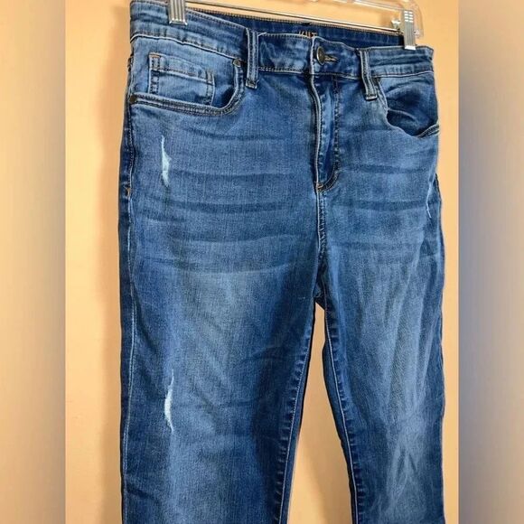 Kut from the Kloth Distressed High Rise Skinny Ankle Raw Hem Jeggings Size 8 - Picture 2 of 10